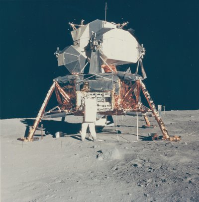 Buzz Aldrin mit Apollo 11 Mondlandemodul auf dem Mond von Neil Armstrong