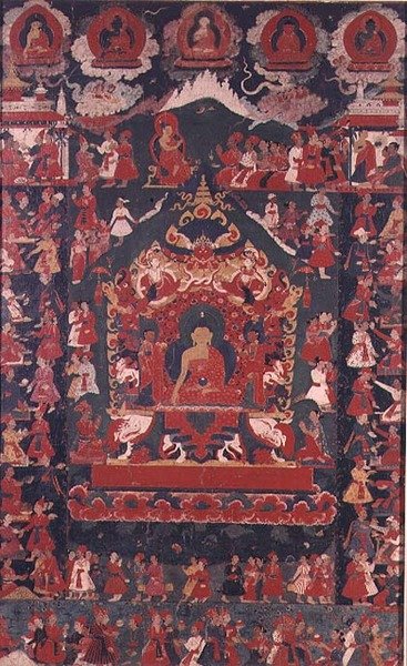 Buddha, der die Praxis des Almosenempfangs einführt, aus 