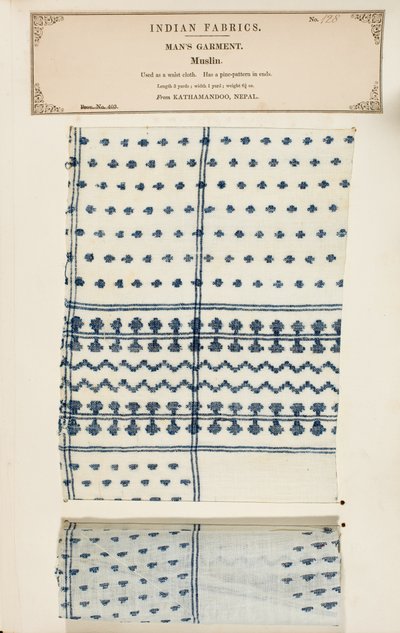 Musselinprobe aus Kathamandoo in Nepal, aus The Collection of the Textile Manufacturers of India, von John Forbes Watson, veröffentlicht 1866 von Nepalese School
