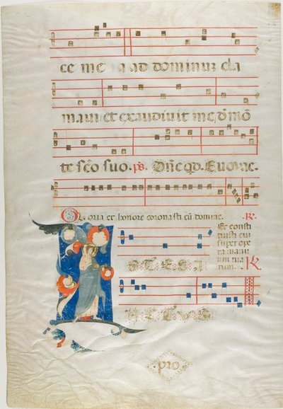 Heiliger mit Nimbus in einer verzierten Initiale "I" aus einem Antiphonar von Neri da Rimini