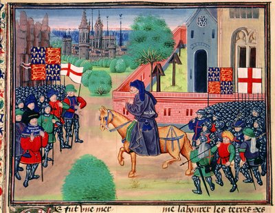 Bauernaufstand zeigt die Banner von England und St. Georg, John Ball führt die Rebellen an, Illustration aus 