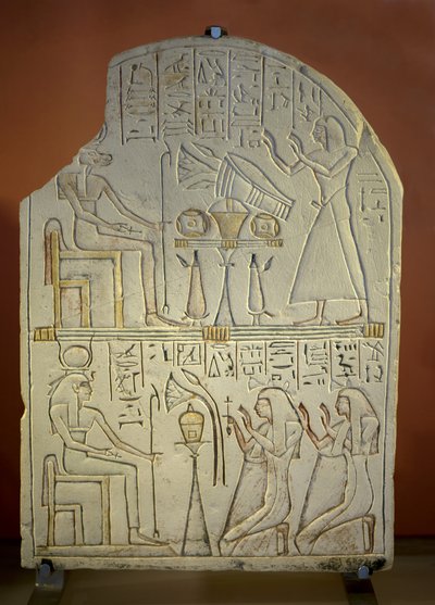 Stele von Penboui mit Toueris und Isis Hathor (bemalter Kalkstein, Neues Reich) von New Kingdom Egyptian