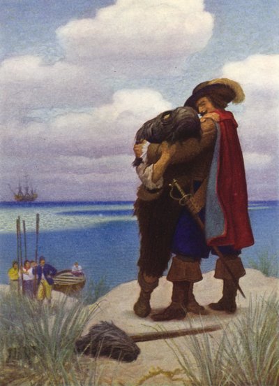 Illustration für Robinson Crusoe (Farblithografie) von Newell Convers (after) Wyeth