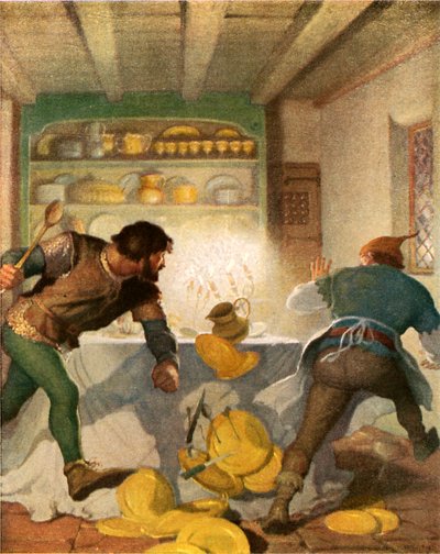 Little John kämpft mit dem Koch im Haus des Sheriffs von Newell Convers Wyeth
