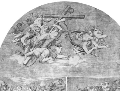 Engel, die das Kreuz tragen, mit Heiligen unten links (Detail) des Jüngsten Gerichts, 1548 von Niccolo della Casa