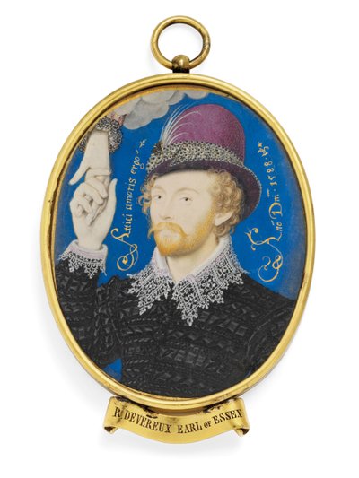 Ein junger Herr, der eine Hand aus einer Wolke ergreift von Nicholas (studio of) Hilliard