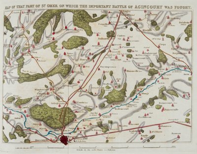 Karte des Teils von St. Omer, auf dem die wichtige Schlacht von Agincourt stattfand, Illustration aus 