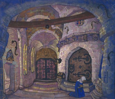 Im Kloster. Bühnenbild für die Oper Schwester Beatrice von A. Davydov, 1914 von Nikolai Konstantinowitsch Roerich