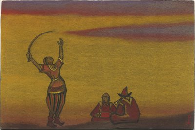 Polowetzer, einer mit einem Krummsäbel, Kostümentwurf für "Polowetzer Tänze" aus Borodins Oper "Fürst Igor", 1943 von Nicholas Roerich
