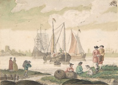 Meereslandschaft mit sieben Figuren und einem Hund, 1733-93 von Nicolaas Aartman