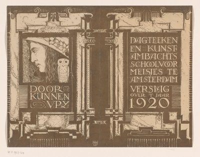 Einbandentwurf für: Bericht der Zeichen- und Kunstgewerbeschule für Mädchen in Amsterdam über das Jahr 1920 von Nicolaas van de Vecht