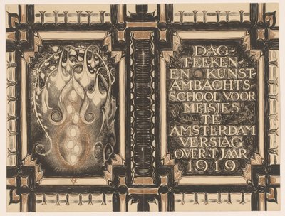 Einbandentwurf für: Bericht der Zeichen- und Kunstgewerbeschule für Mädchen in Amsterdam für das Jahr 1919 von Nicolaas van de Vecht