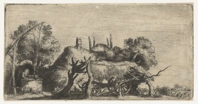 Landschaft mit einem Brunnen und einem Wagen von Nicolaes Anthoni Flinck (attributed to)