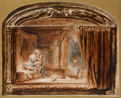 Die Heilige Familie mit Joseph beim Holzhacken, Mitte des 17. Jahrhunderts von Nicolaes Maes