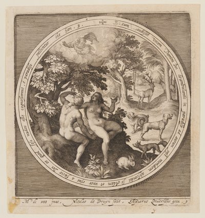 Adam und Eva verstecken sich vor dem Herrn, von der Schöpfung bis zur Vertreibung aus dem Paradies von Nicolaes de Bruyn