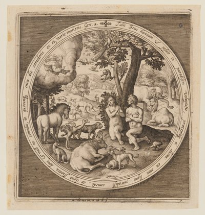 Adam und Eva im Paradies, aus Die Schöpfung bis zur Vertreibung aus dem Paradies von Nicolaes de Bruyn