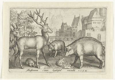 Hirsch, Igel, Schaf, Frosch und Schwein von Nicolaes de Bruyn