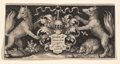 Titelblatt mit zwei Füchsen, aus Kämpfende Chimären und Szenen aus Äsops Fabeln von Nicolaes de Bruyn