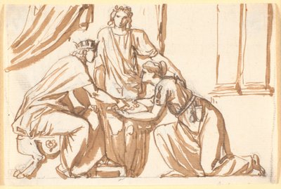 Ein König erhält einen Kranz von einer knienden Frau von Nicolai Abildgaard