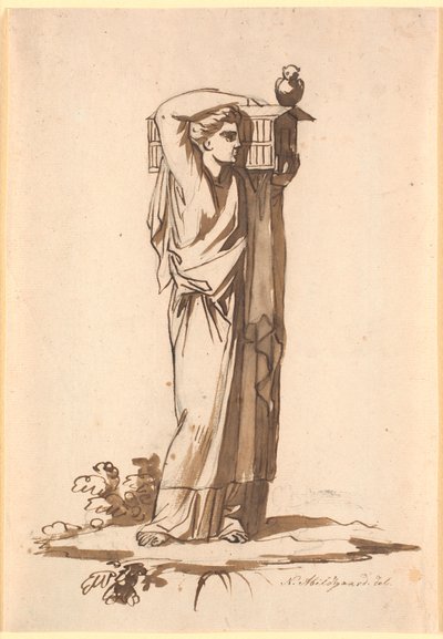Eine Frauenfigur, die eine Lade auf der linken Schulter trägt von Nicolai Abildgaard