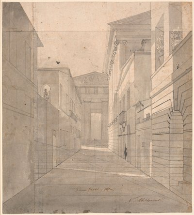 Straße in einer antiken Stadt. Perspektivische Studie zum Gemälde "Simo vertraut sich Sosia an" von Nicolai Abildgaard