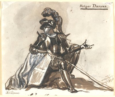 Holger Danske sitzend in Rüstung von Nicolai Abildgaard