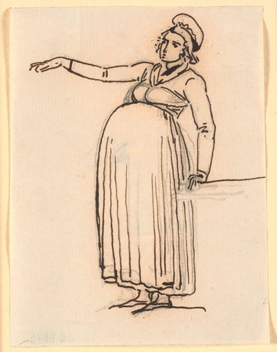 Karikatur einer schwangeren Frau mit ausgestrecktem rechten Arm von Nicolai Abildgaard