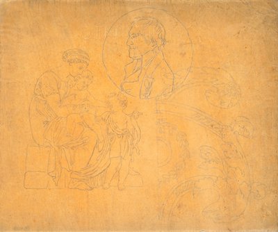 Sitzende Frau mit zwei Kindern und Porträt im Profil in Kreisform von Nicolai Abildgaard