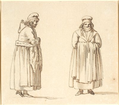 Zwei Bäuerinnen mit Tüchern vor dem Mund, eine im Profil, die andere von vorne von Nicolai Abildgaard