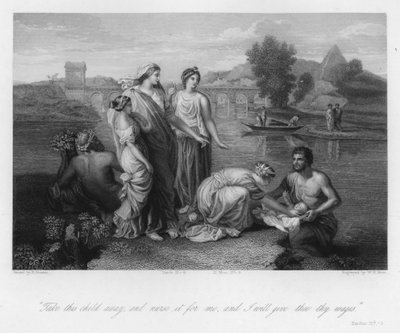 Das Auffinden des Moses, Exodus II, 9 (Stich) von Nicolas (after) Poussin