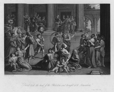 Der Triumph Davids, 1. Samuel XVII, 54 (Gravur) von Nicolas (after) Poussin