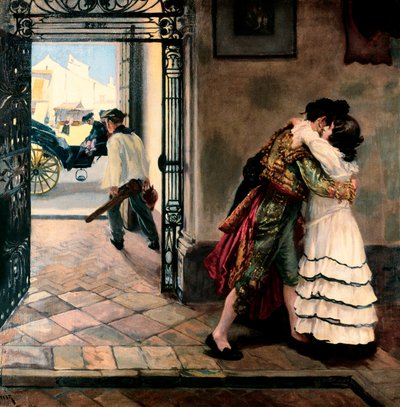 Der Abschied des Stierkämpfers. Gemälde von Nicolas Alperiz (1865-1928), spätes 19. und frühes 20. Jahrhundert. Öl auf Leinwand. Private Sammlung. von Nicolas Alperiz