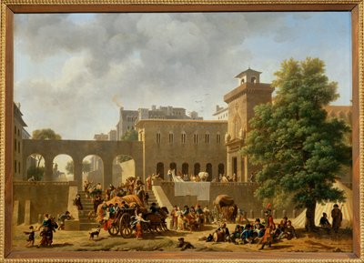 Das Äußere eines Militärkrankenhauses, auch bekannt als "Die Franzosen in Italien", Salon 1804 von Nicolas Antoine Taunay