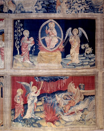 Der Vorhang der Offenbarung (1373 -1383), Nr. 15 und 18: Gott und St. Johannes weinen, als sie das Unglück sehen. Tapisserie von Nicolas Bataille (1330-1405) von Nicolas Bataille