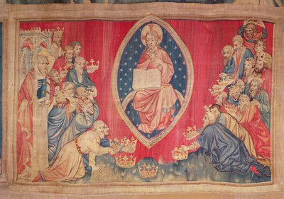 Die vierundzwanzig Ältesten werfen sich vor Gott nieder, aus dem Apokalypse-Wandteppich von Angers, 1373-87 von Nicolas Bataille