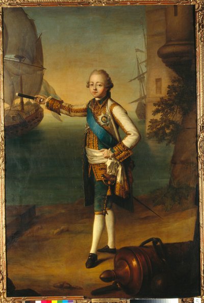 Porträt des Großherzogs Pavel Petrovich (1754-1801, Paul I. von Russland) in Admiraluniform - Gemälde von Nicolas Benjamin Delapierre (1739-1802), Öl auf Leinwand von Nicolas Benjamin Delapierre