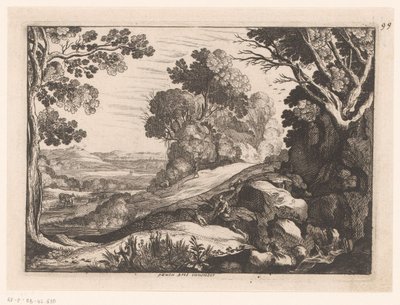 Hügelige Landschaft mit zwei Ziegenhirten von Nicolas Cochin (attributed to)