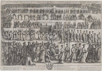 Die Prozession des Sarges der Heiligen Genoveva, mit Klerikern und Laien in sechs Reihen marschierend, 1652 von Nicolas Cochin