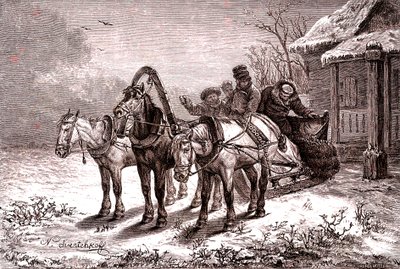 Russland. Relaisstation im Jahr 1865. Posthaus. 1865 (Gravur) von Nicolas Gregorovitch Svertschkoff