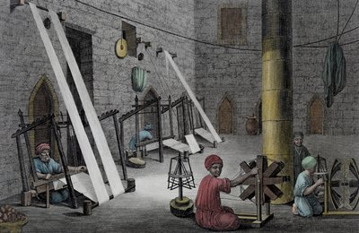 Innenraum einer Weberwerkstatt, aus Band II Künste und Handwerke von 