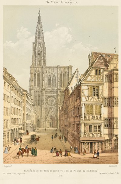 Die Rue Mercière und die Westfassade des Straßburger Münsters von Nicolas Marie Joseph (after) Chapuy
