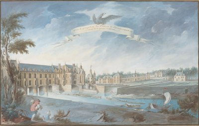 Ansicht und Perspektive des Schlosses von Chenonceaux von Nicolas Marie Ozanne