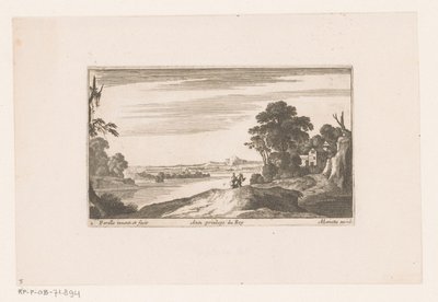 Flusslandschaft mit Spazierpaar von Nicolas Perelle