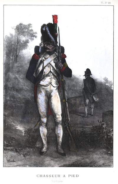 Napoleonische Kriege, französische Armee, Fußjäger der kaiserlichen Garde in voller Montur, 1845 von Nicolas Toussaint Charlet