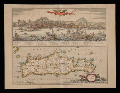 Ansicht von Candia und Karte von Kreta von Nicolas Visscher