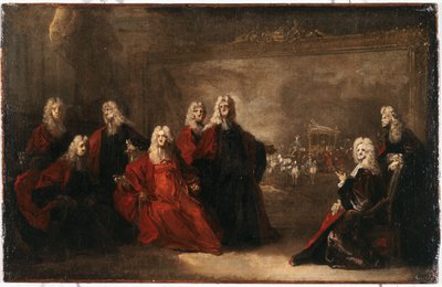 Skizze für die Stadträte, die die Ankunft der Infantin feiern von Nicolas de (workshop) Largilliere