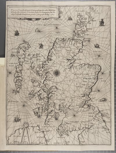 Karte, aus Die Navigation von König James V, Rund um Schottland, die Orkney-Inseln und die Hebriden oder Westlichen Inseln: Unter der Leitung des ausgezeichneten Piloten Alexander Lindsay von Nicolas de Nicolay