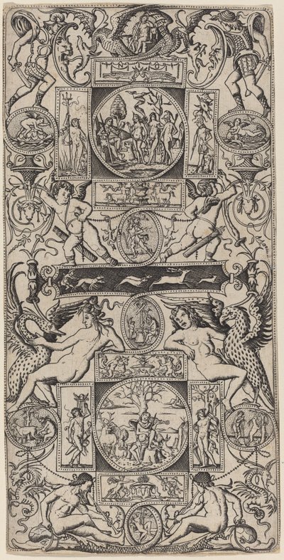 Ornamenttafel mit Orpheus und dem Urteil des Paris von Nicoletto da Modena