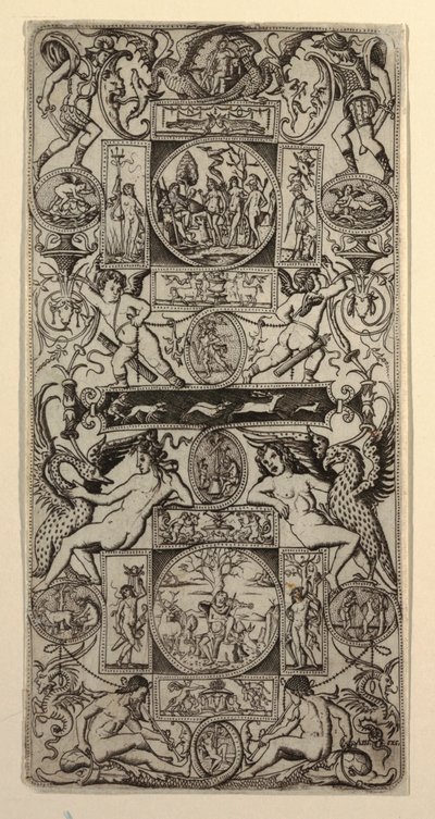 Ornamenttafel mit Orpheus und dem Urteil des Paris von Nicoletto da Modena