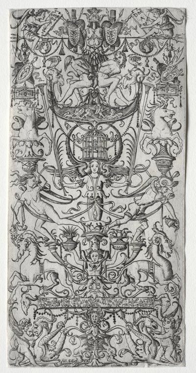 Ornamenttafel mit einem Vogelkäfig von Nicoletto da Modena